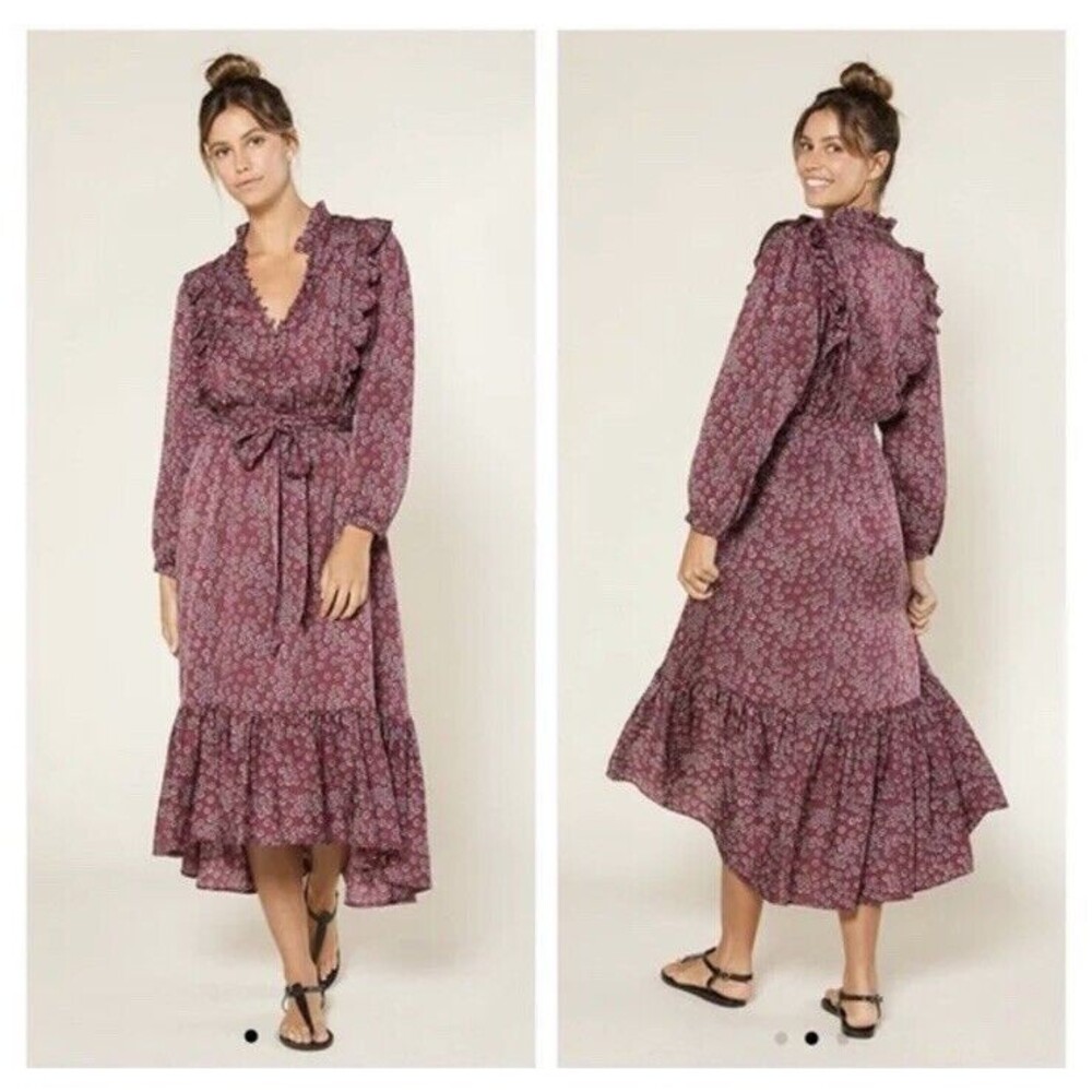 Outerknown Stardust midi dress plum laurel silk blend & organic‎ cotton Sz Small